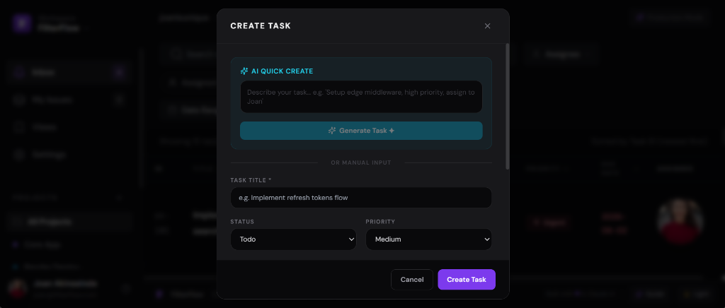 FilterFlow Task Creation