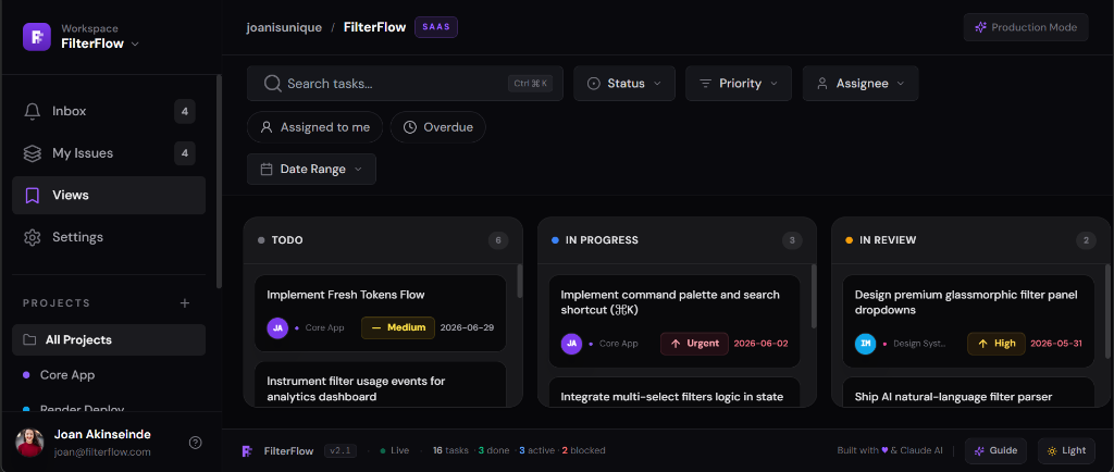 FilterFlow Kanban Board