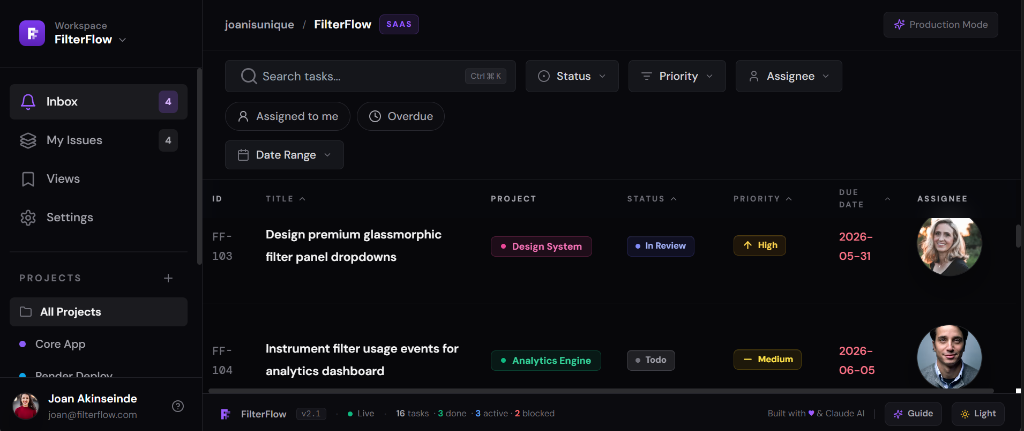 FilterFlow Data Table